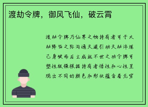 渡劫令牌，御风飞仙，破云霄